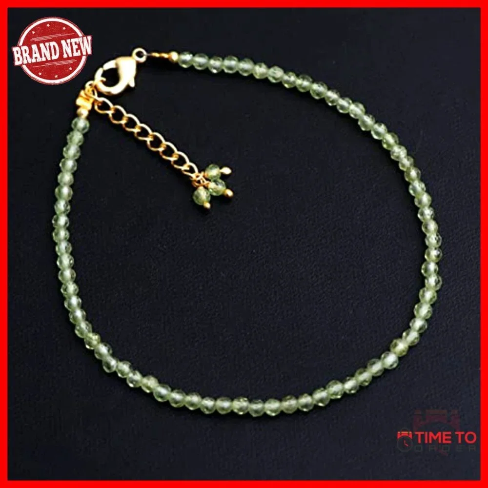 8 Inch Gold Plated Peridot Beaded Bracelet Hypoallergenic Stretch